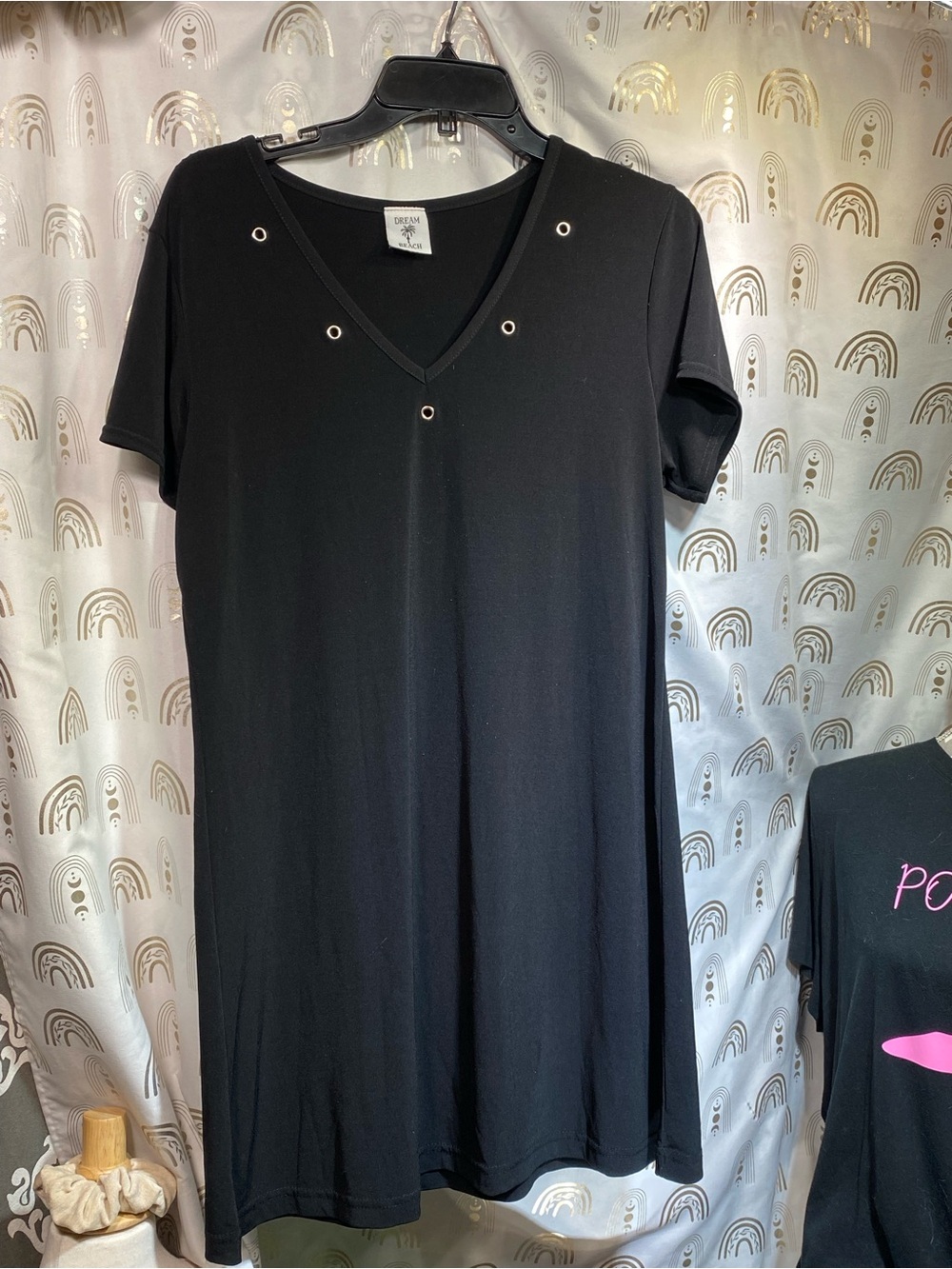 Grommet-Trim V-Neck Black Tunic Top